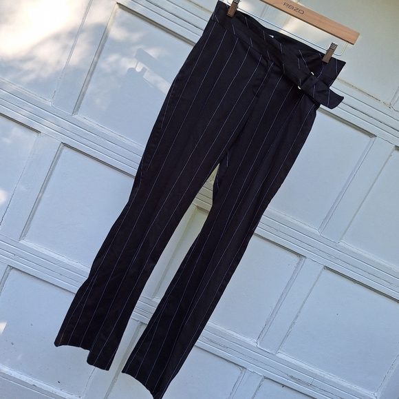 Cache Pin Stripe Low Riser Flared Leg Dressy Casual Vintage Pants Black White - Picture 5 of 12